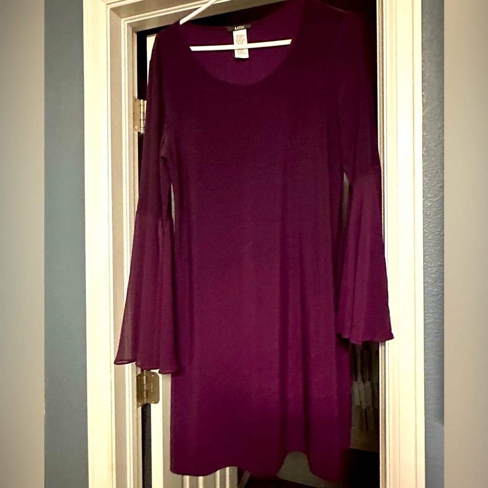 Deep purple MSK dress hits just above knee